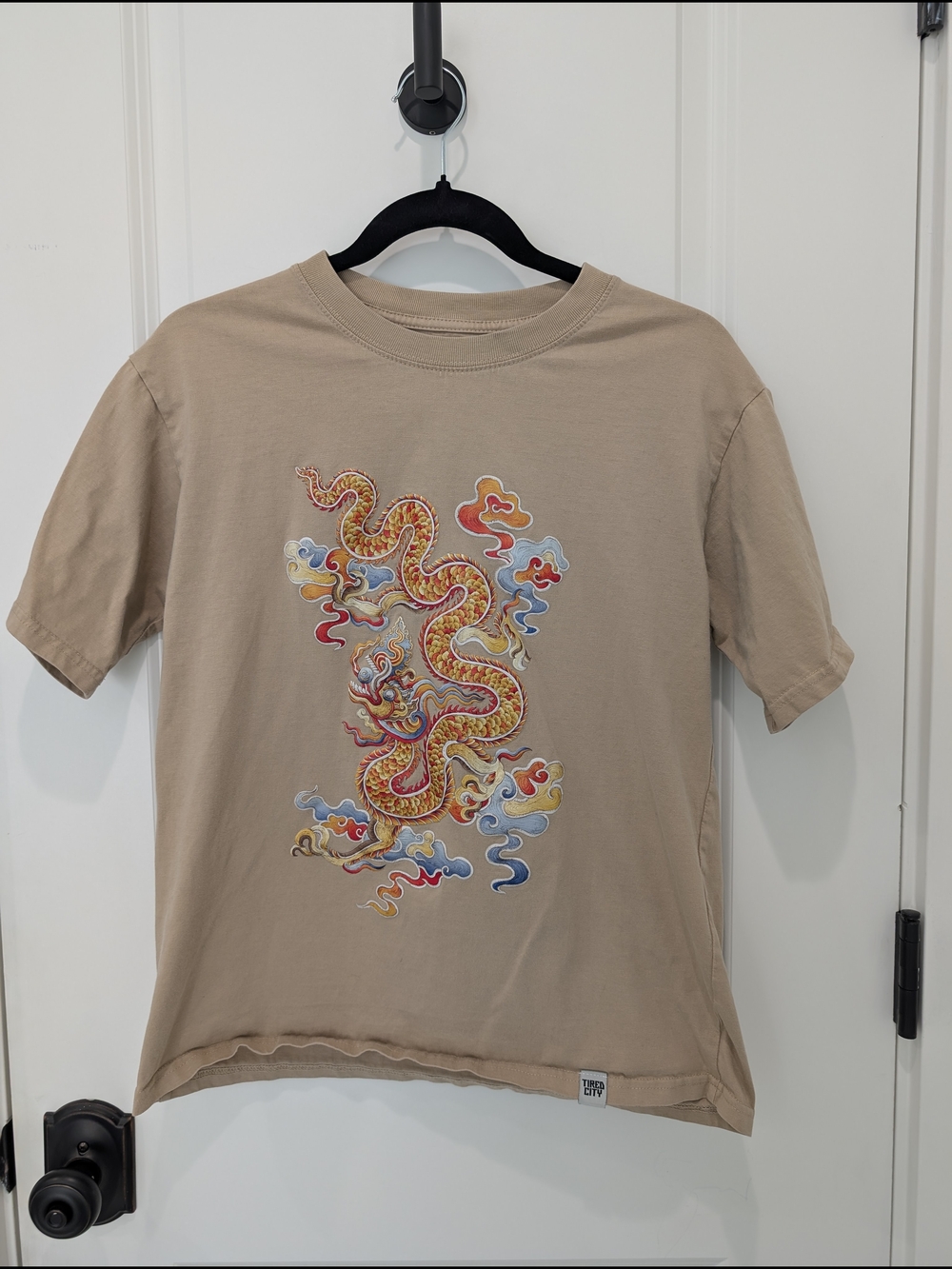 Tired city Beige Dragon Graphic Short Sleeve Tee